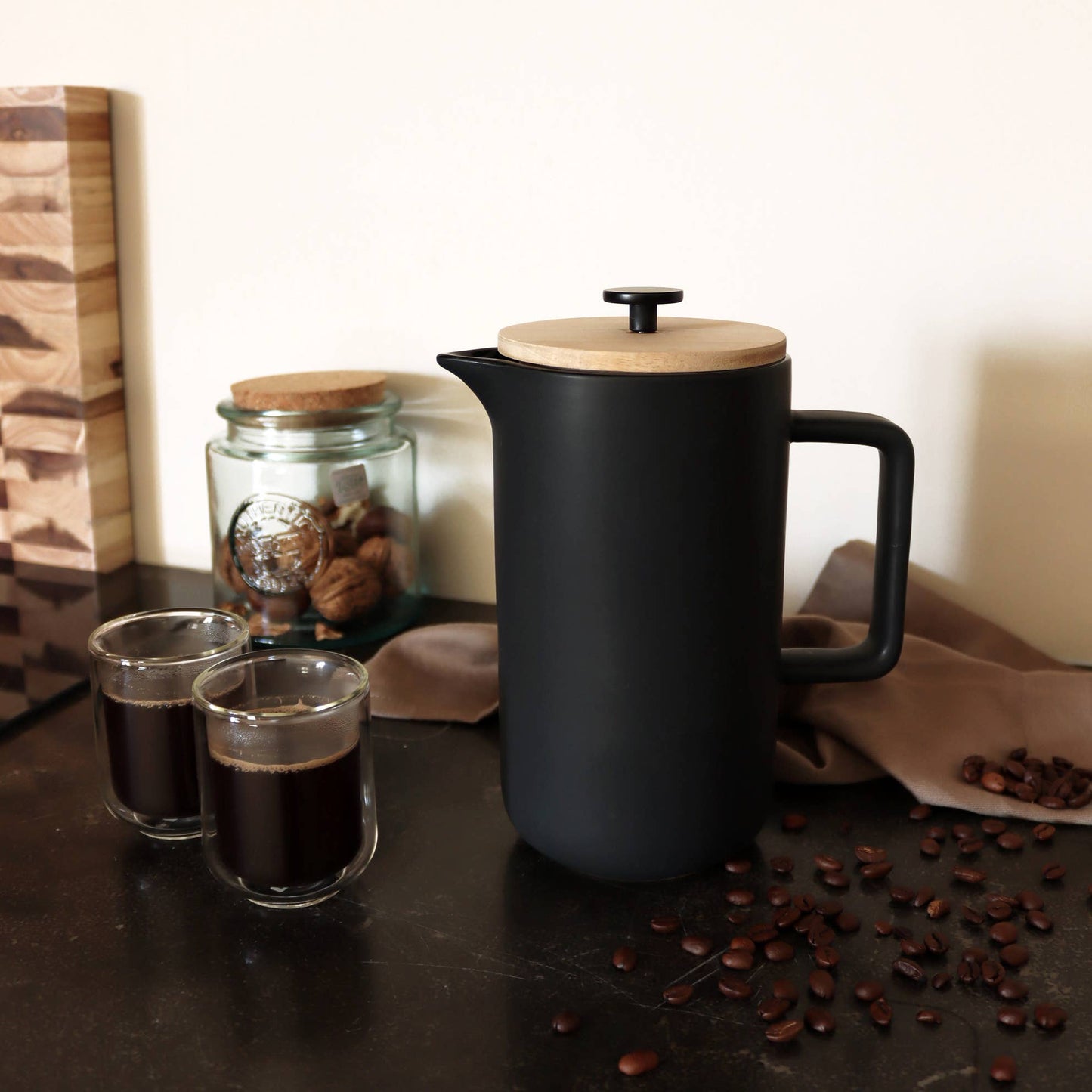 Keygo 1.3l black matt porcelain French press