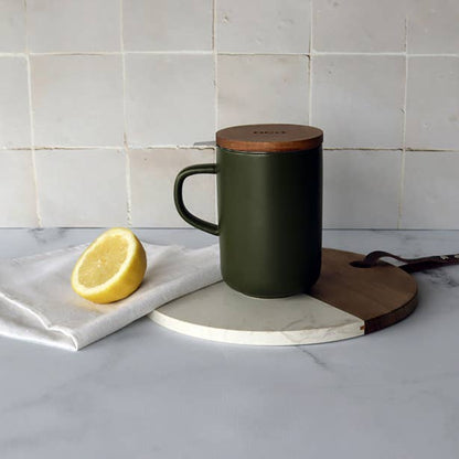 Khaki stoneware tea pot with acacia lid