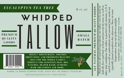 Eucalyptus Tea Tree Whipped Tallow - All Natural Grass Fed Beef Tallow Moisturizer