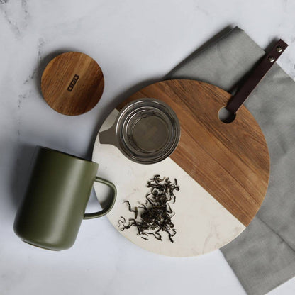 Khaki stoneware tea pot with acacia lid