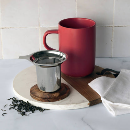 Burgundy stoneware tea pot with acacia lid